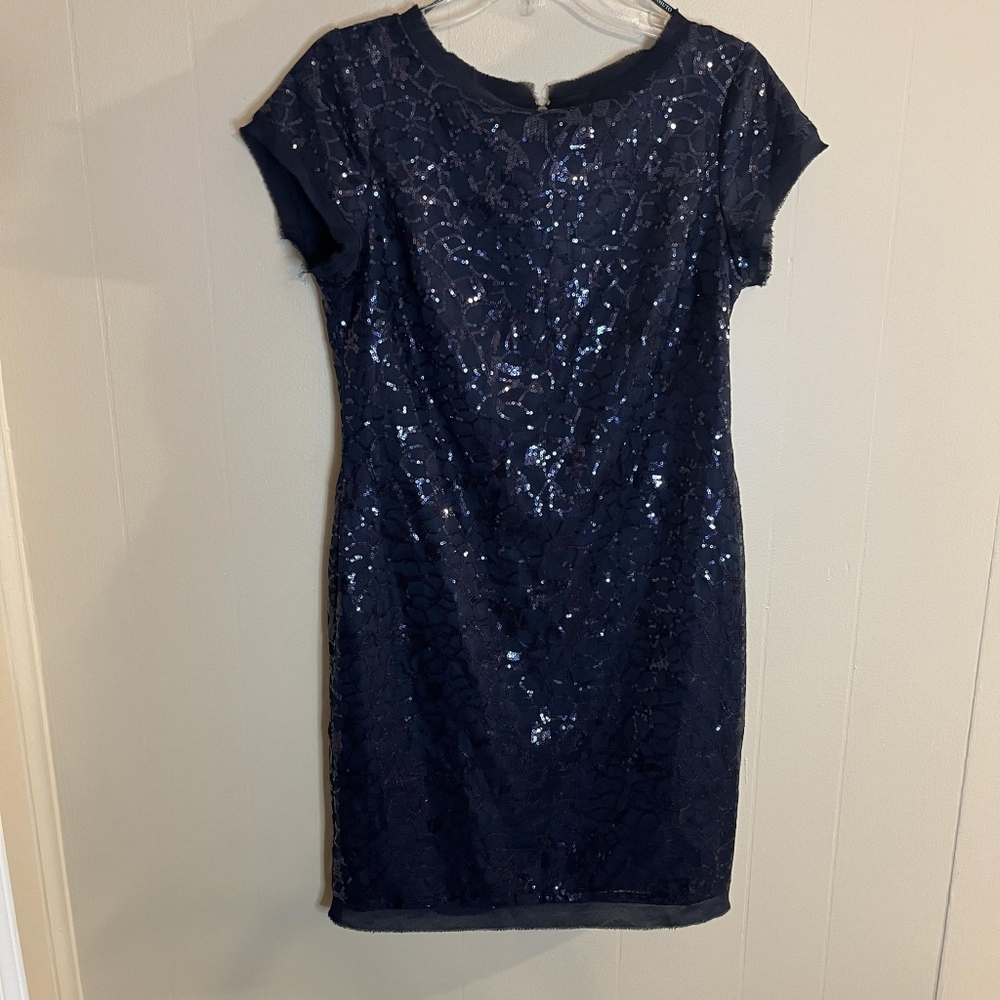VINCE CAMUTO Zippered Cap Sleeve Boat Neck Party Sequin Sheath Dress